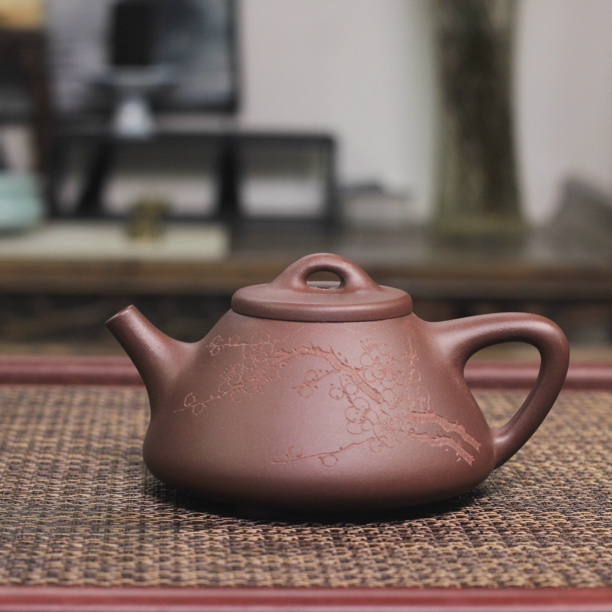 宜兴紫砂壶茶壶茶具茶壶手工刻绘子冶石瓢270毫升收藏手制茶具