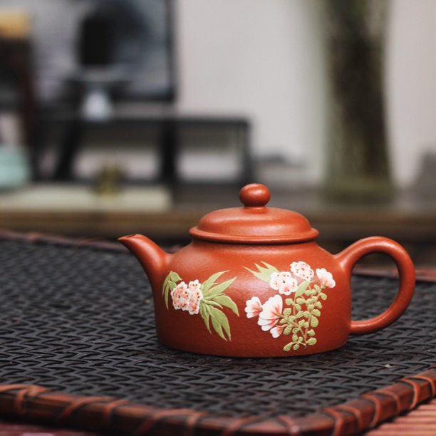 宜兴紫砂壶手工茶壶茶具泡茶壶半月泥绘原矿赵庄朱泥小品120毫升