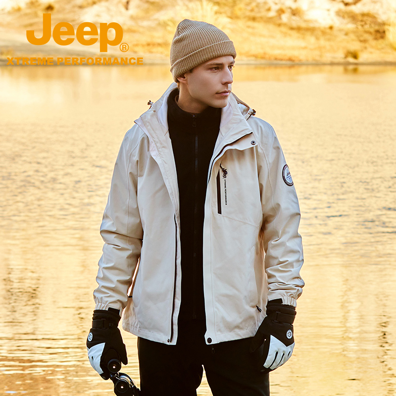 JEEP/吉普冬季情侣防水加厚抓绒保暖冲锋衣休闲防风户外运动上衣