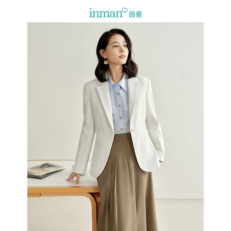 【薄荷曼波】茵曼2024春秋新款女西装外套西服上衣休闲通勤气质短袖