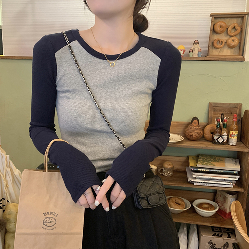 撞色内搭打底衫上衣女装2025新款秋冬修身显瘦甜辣妹外穿长袖T恤
