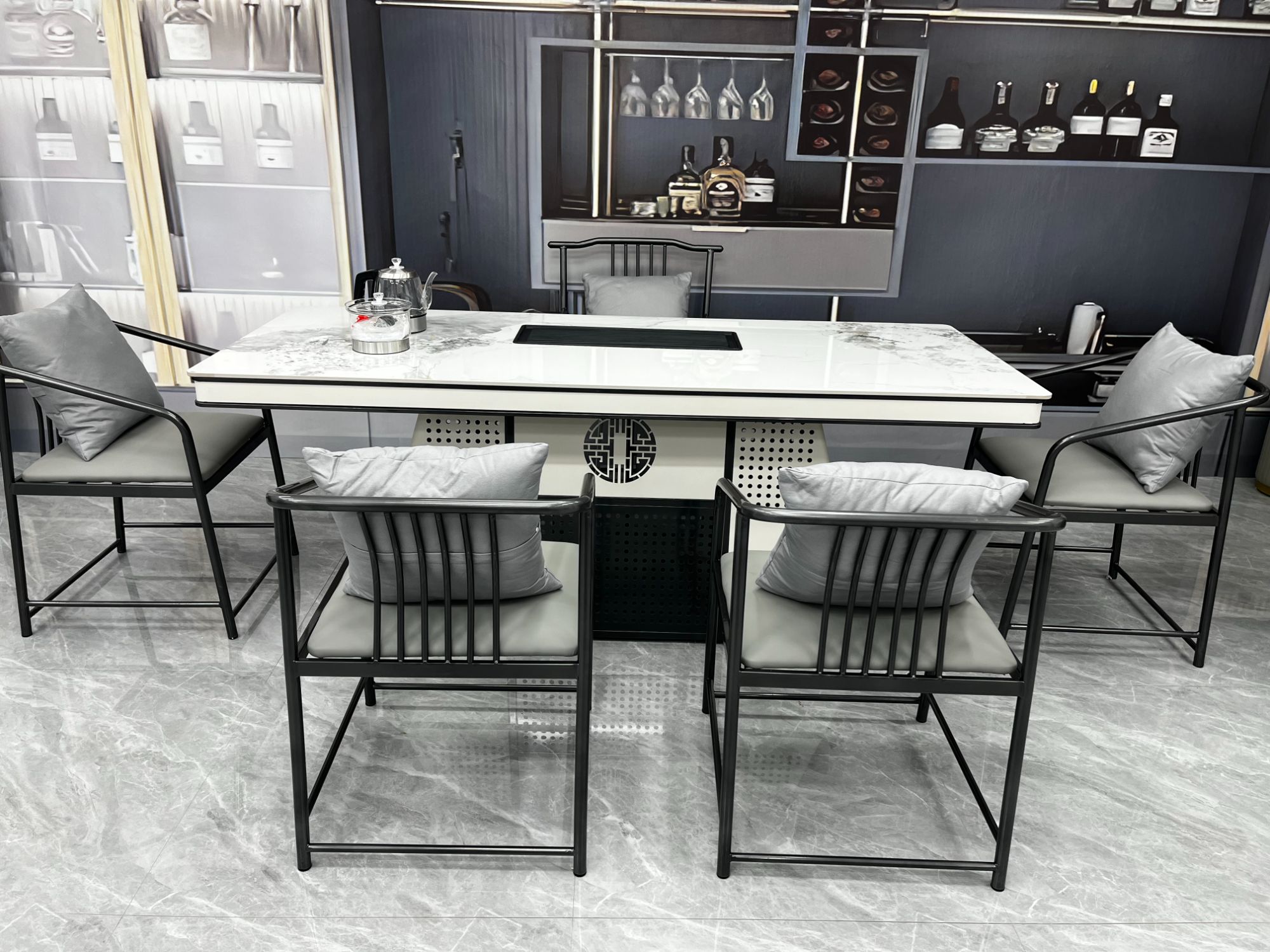 现代岩板茶桌轻奢办公室香奈儿大板高级感办公接待室自动烧水茶台