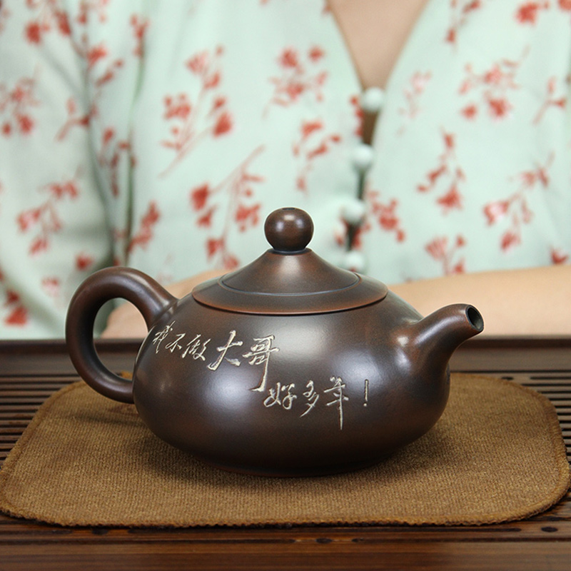 钦州坭兴陶无尘壶坭陶茶壶全手工壶寒江孤影壶手拉坯壶非宜兴紫砂