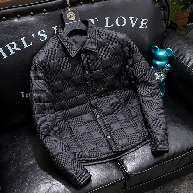 时尚欧洲站秋冬新款轻薄款白鸭绒衬衫领羽绒服男外套商务高端男装