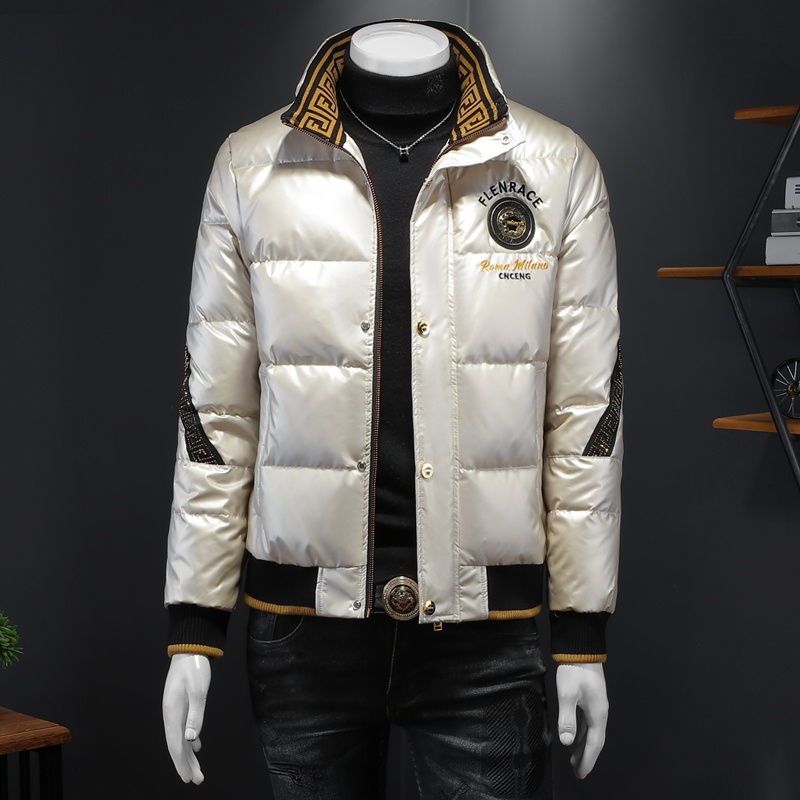 轻薄欧洲站高端冬季新款亮面潮牌立领羽绒服男修身白鸭绒上衣外套