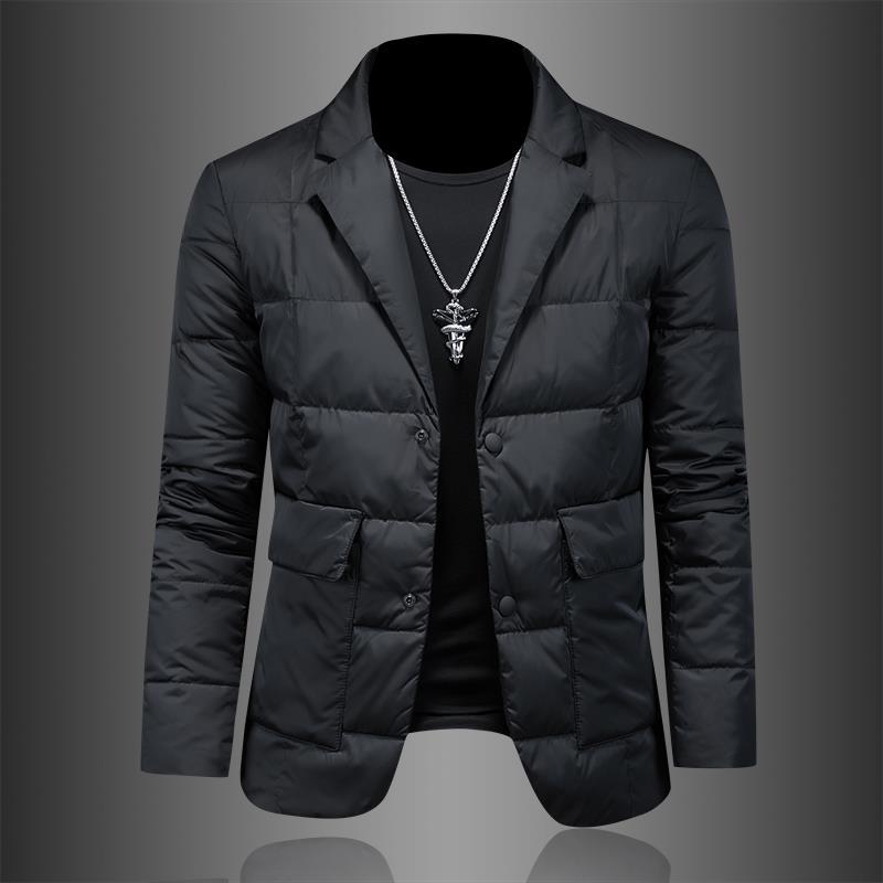 修身感西装领羽绒服男士外套轻薄潮流2023年冬季新款青年短款西服