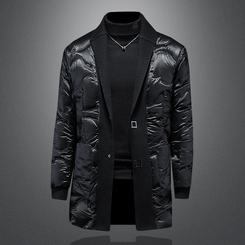 欧货2023冬季西装领羽绒服男中长款外套休闲亮面加厚潮流轻薄保暖