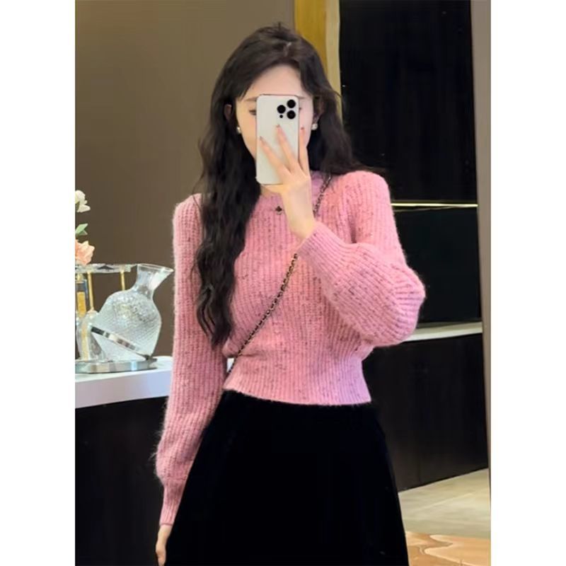 加厚女士打底衫短款毛衣女2024秋冬新款收腰内搭小个子针织衫上衣