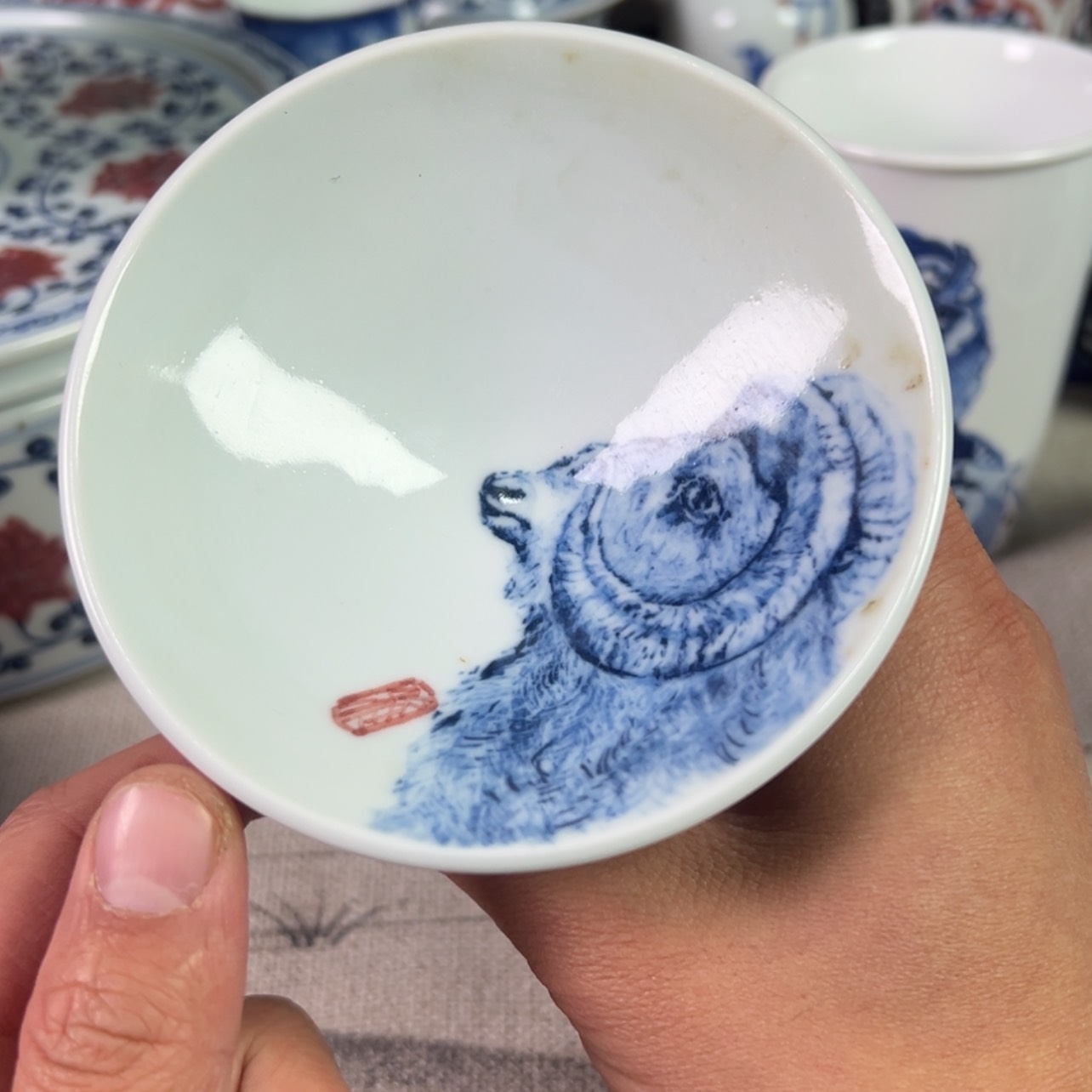 【闪购商品】瓷杯潘**山青花釉里红