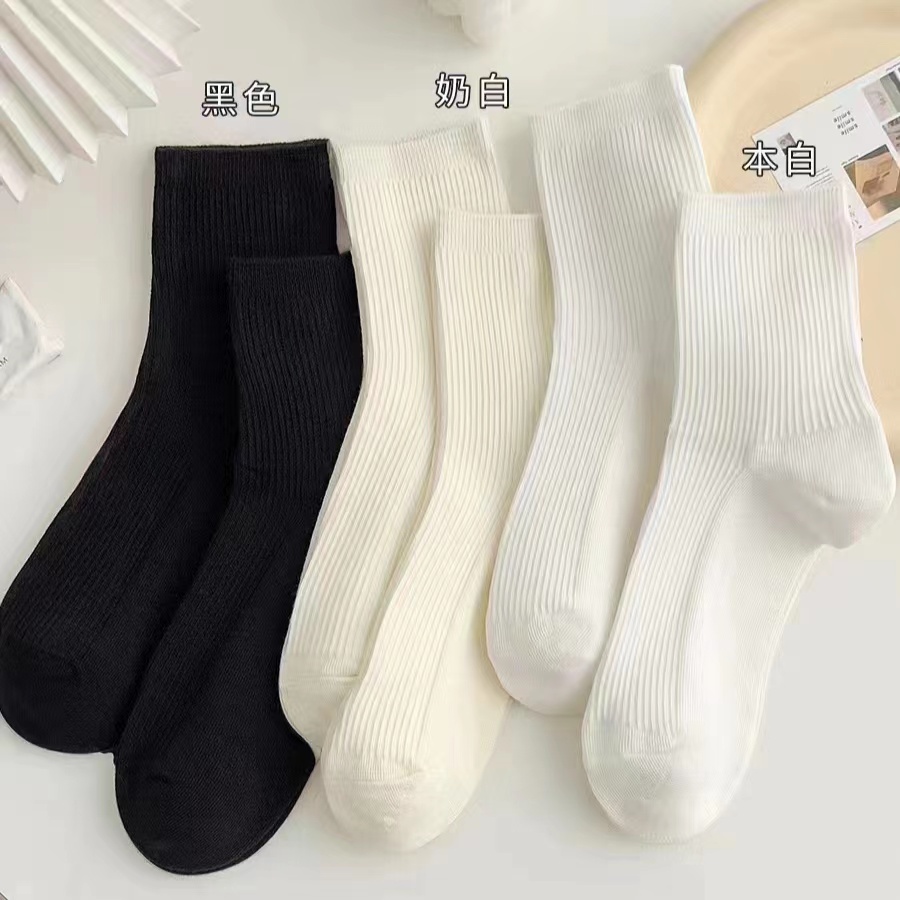 QiongQiong韩版简约百搭竖条纹堆堆袜中筒袜袜子