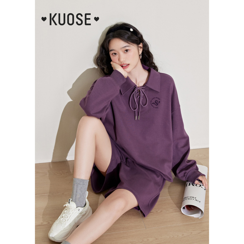 阔色美式学院风卫衣休闲裤两件套装女2023秋季新款翻领KSW2308001
