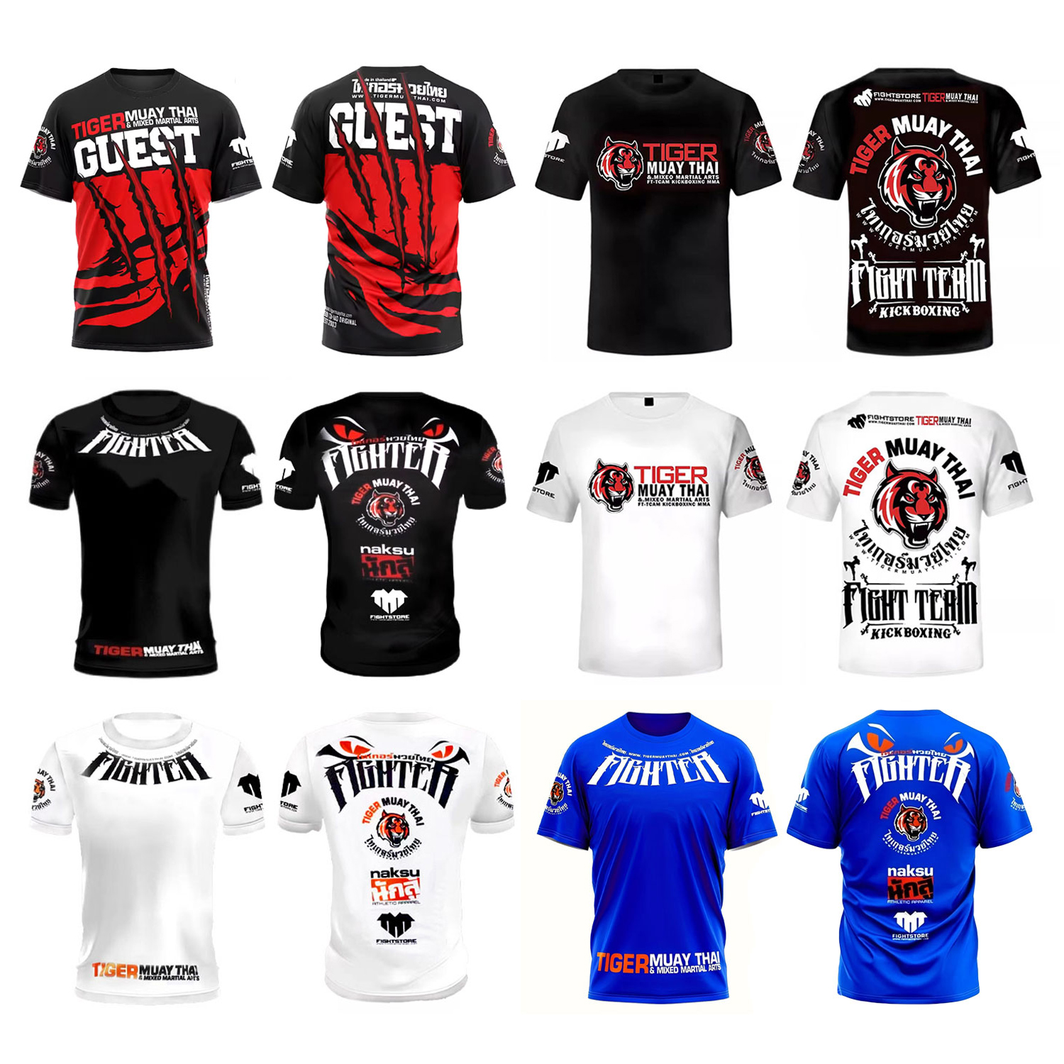 UFC泰国老虎拳馆训练T恤综合格斗运动健身速干短MMA袖圆领T恤