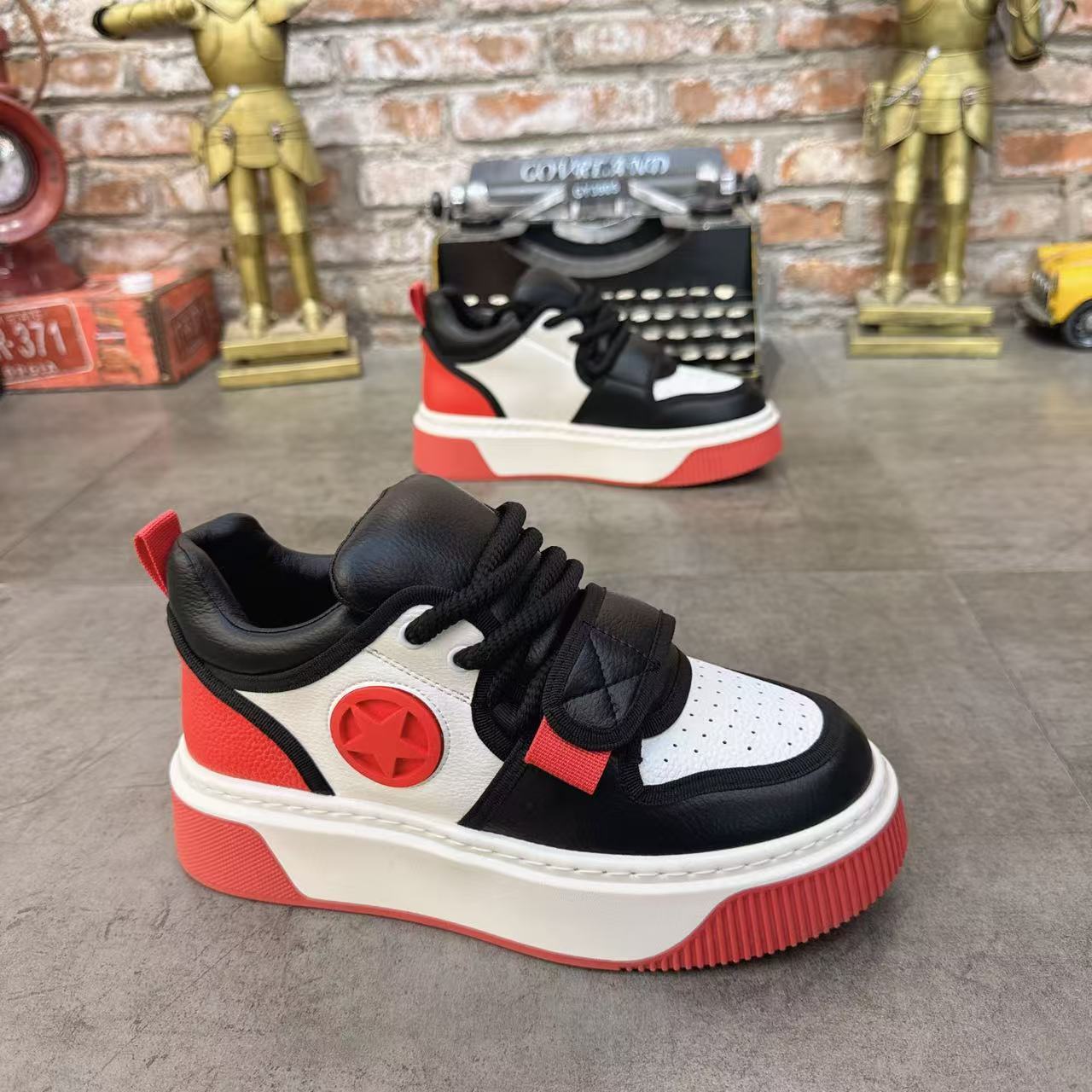 男鞋2025春季新款厚底男士运动休闲鞋时尚潮流舒适皮面百搭低帮鞋