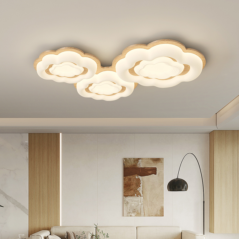 【坤德】云朵原木奶油风客厅吸顶灯LED创意实木北欧简约全光谱灯具