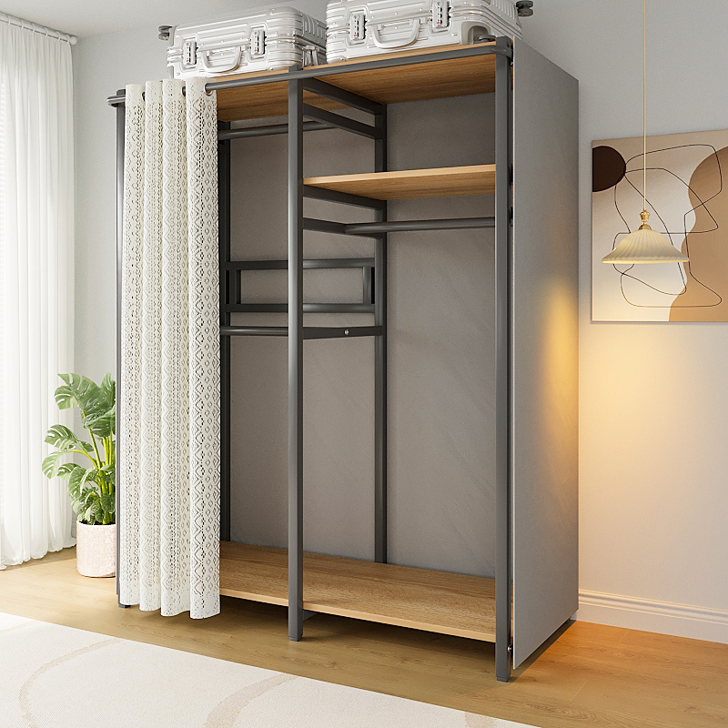 简易衣柜家用卧室衣帽间开放式衣帽架钢木组合结实耐用出租屋储物