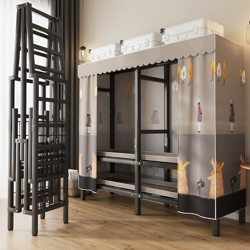 北之木免安装衣柜家用卧室简易衣柜出租房折叠金属框架结实布衣柜