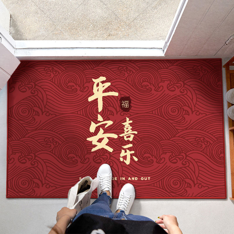 硅藻泥喜庆入户门地垫家用进耐脏玄关地毯门口踩脚垫红色吸水