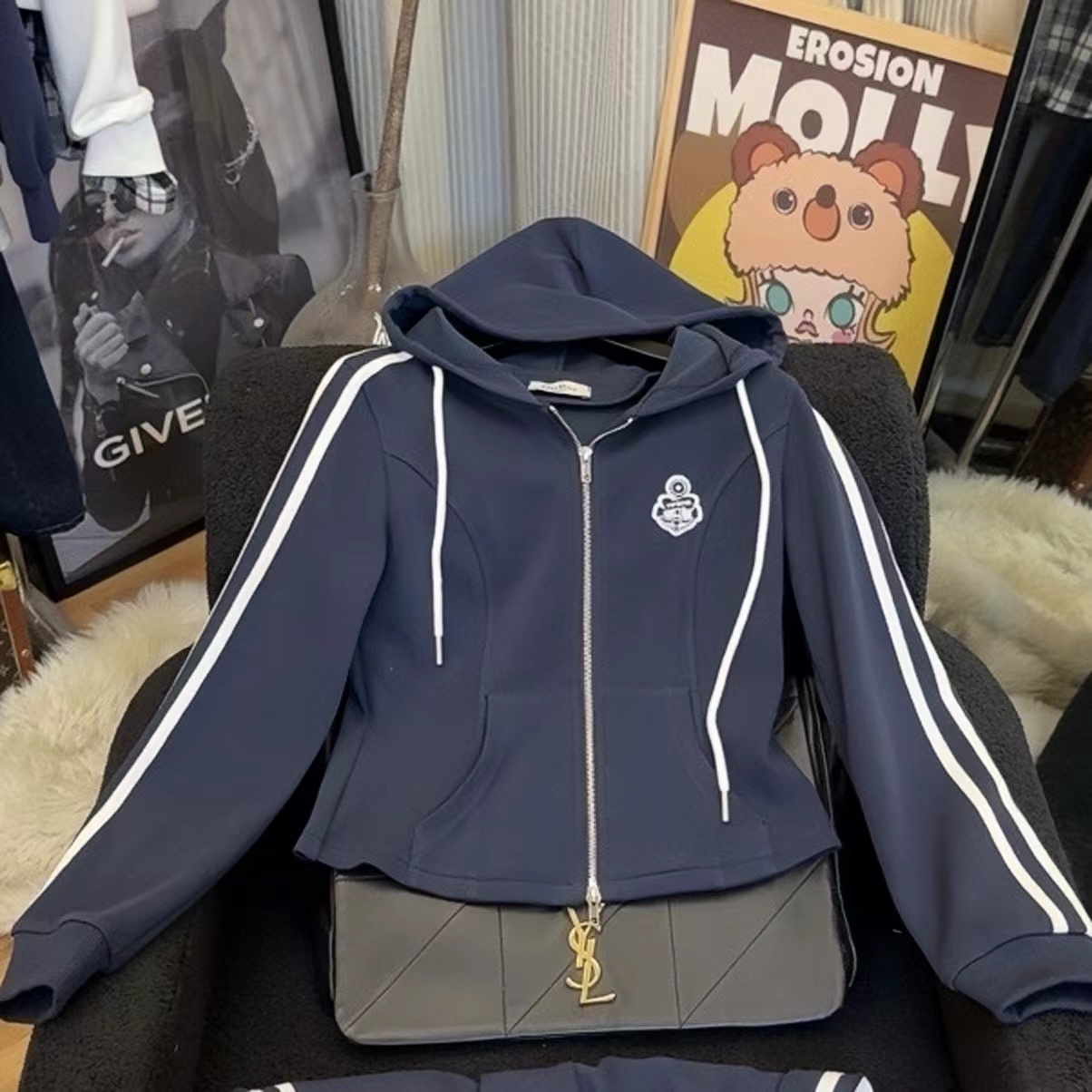 【兜兜】 设计师小刺绣拉链连帽卫衣外套 200923