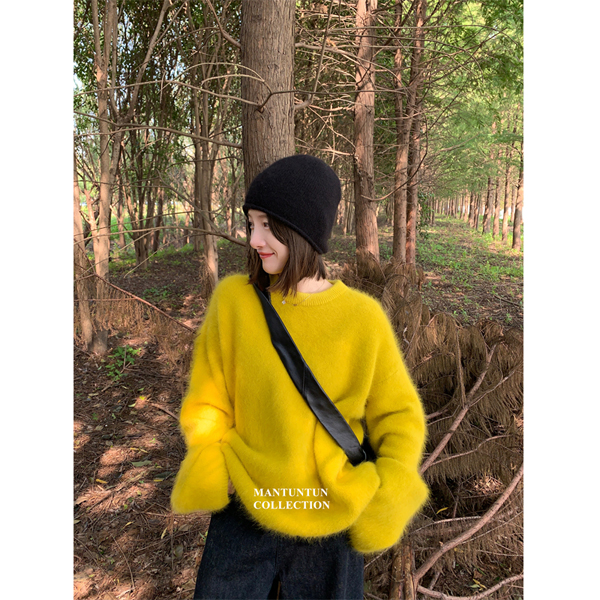 2024秋冬宽松新款彩色针织衫上衣慵懒女软糯套头小香风女高级感女