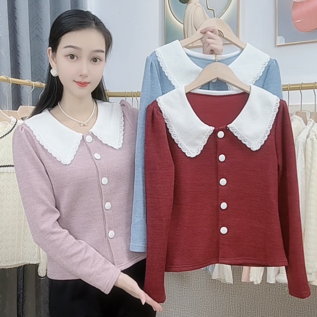 洋气娃娃领针织衫女衬衣2025年春秋新款时尚洋气减龄修身显瘦上衣