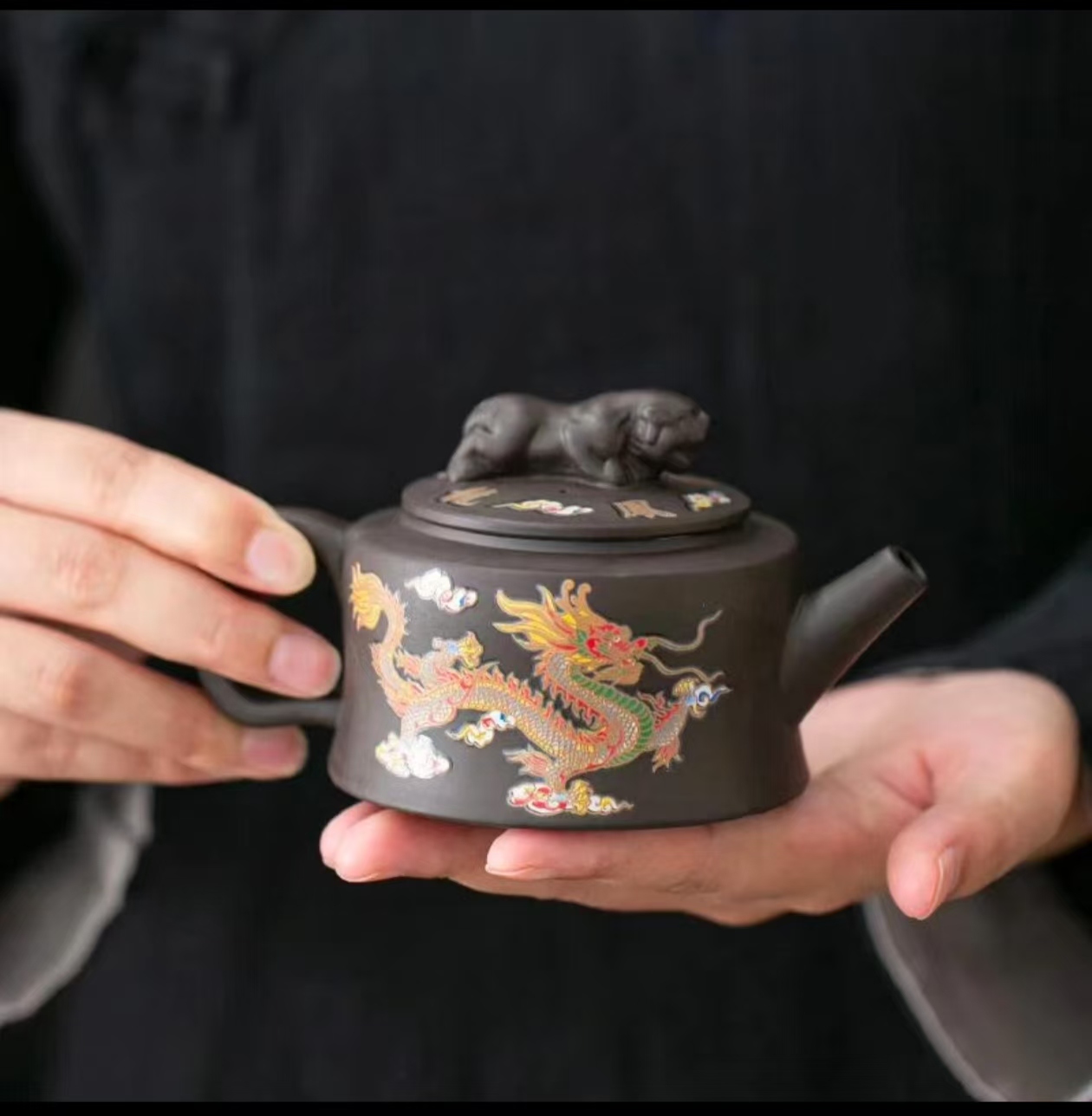 手工老紫泥卧虎藏龙凤鸣壶E2