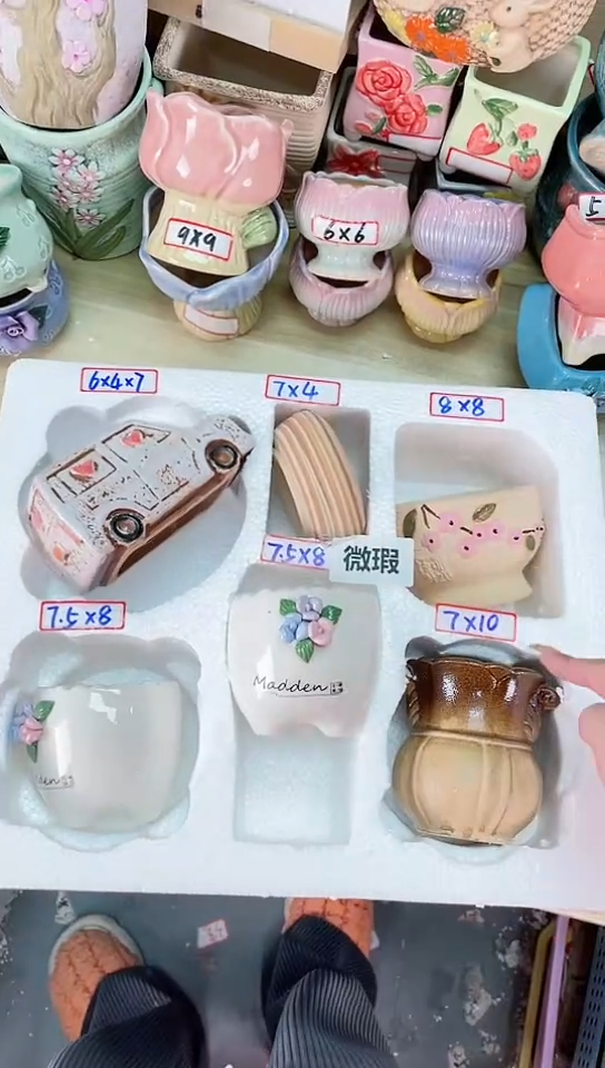 【闪购商品】陶瓷15cm以下@@微瑕捏花六件套