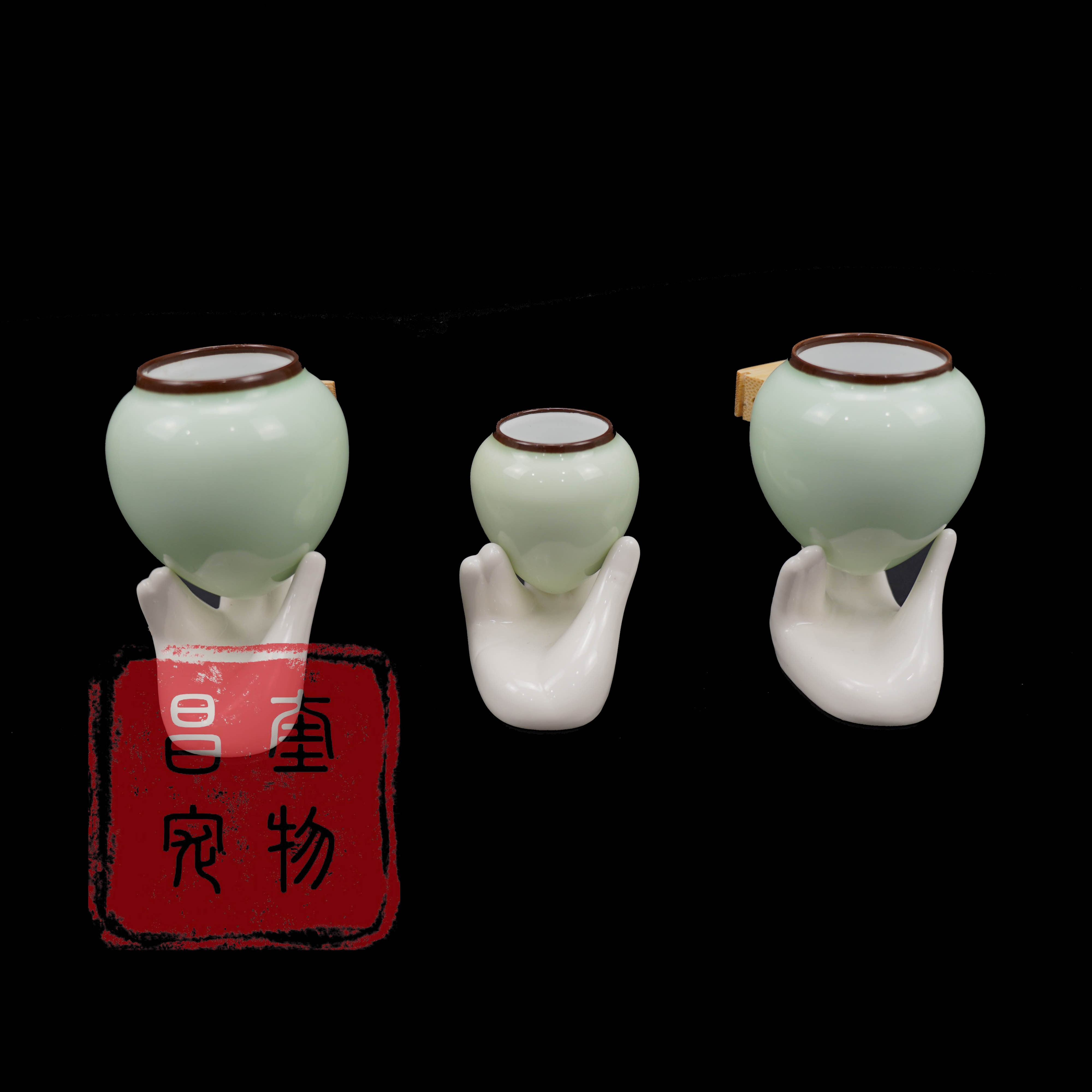 鸣中雀玉青釉杯【竹子杯把】鸟食杯景德镇陶瓷杯广笼鸟笼配件