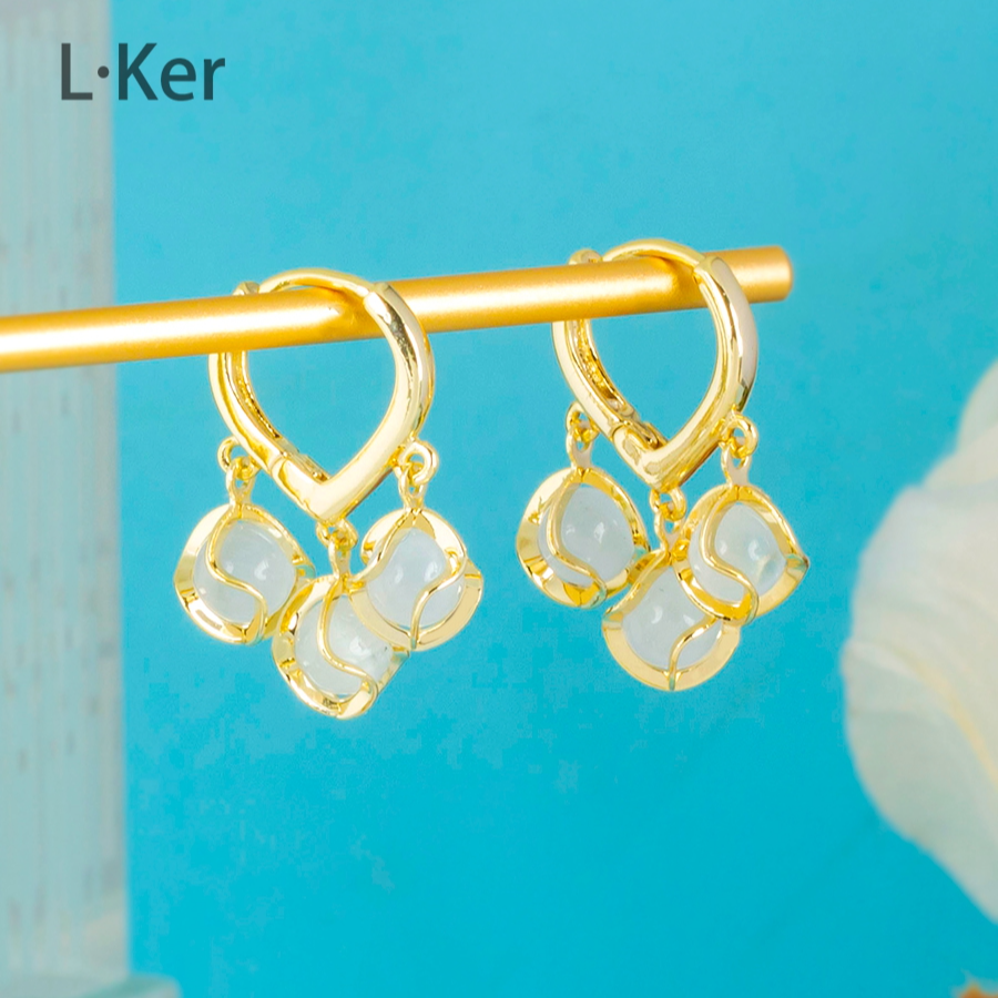 铜合金合成锆石耳饰 经典水滴球球耳环时尚优雅精致流苏耳扣1361