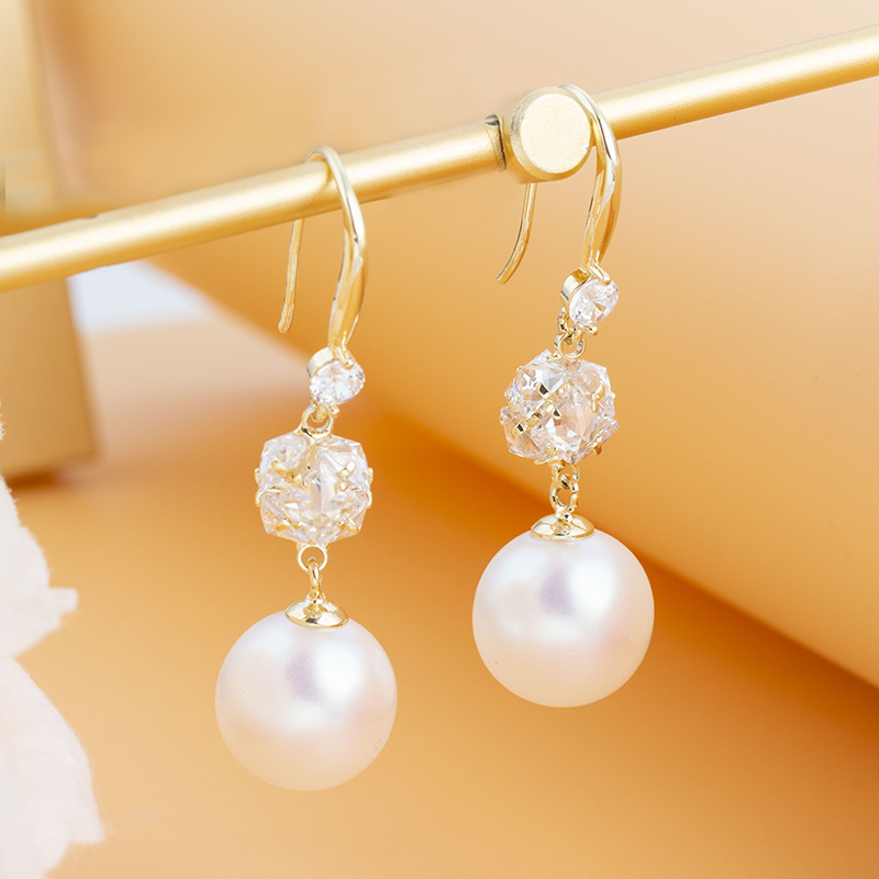 铜合金合成锆石耳饰 经典百搭珠珠耳环时尚气质长款流苏耳钩1514