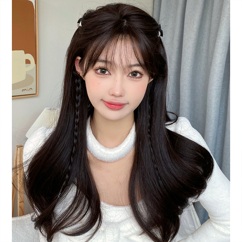 束朵假发女长卷发法式刘海舒适自然逼真手钩蕾丝无痕均码自然发套