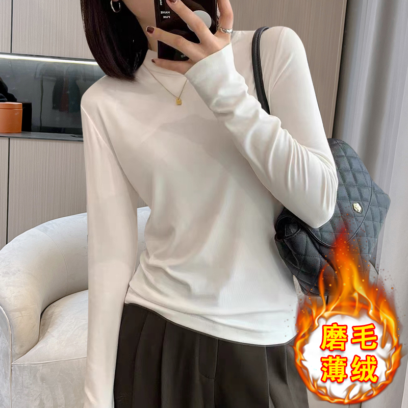 春秋新款立领打底衫女内搭白色长袖T恤上衣半高领洋气百搭体恤衫