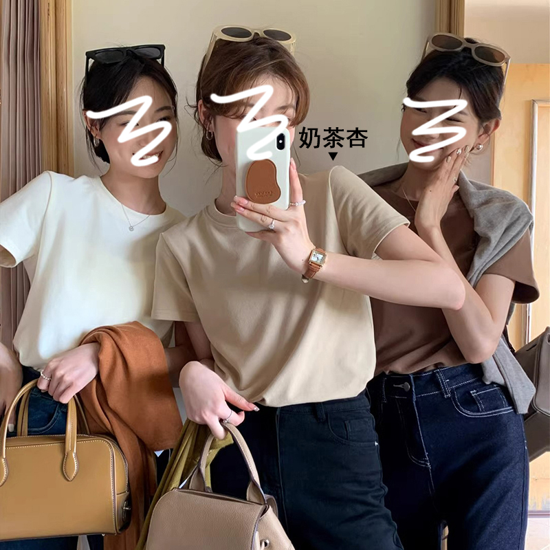 2025年多巴胺短袖t恤女夏季韩版新款显瘦半袖体恤简约纯色上衣ins