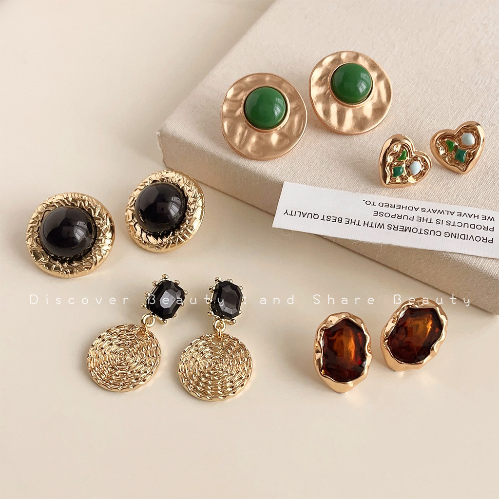 铜合金耳饰 铜合金复古几何耳饰简约百搭气质轻奢耳环时尚仙女