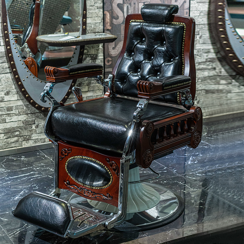 男士理发馆油头椅美发店barber刮胡修面侧躺高档美式复古发廊专用