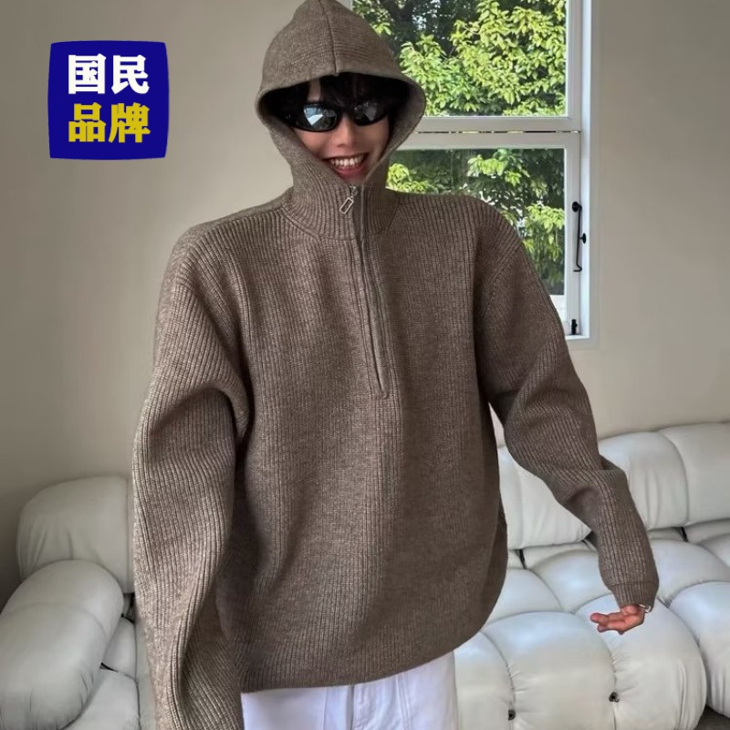 【小扬直播推荐】秋季半拉链连帽毛衣男女宽松韩版休闲百搭针织衫SD