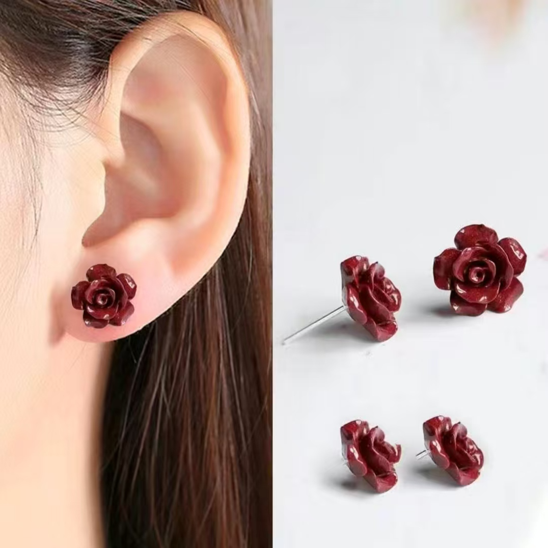 含辰砂工艺品紫金沙银针玫瑰花耳钉