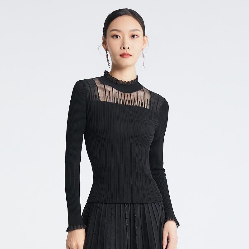 SUSSI/古色"百搭款“”荷叶领长袖女装毛衣显瘦气质女