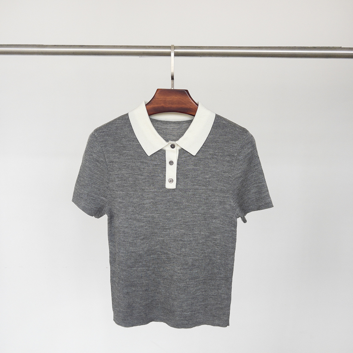 [0575]2025春夏季新款POLO领时尚简约正肩套头混纺修身短袖