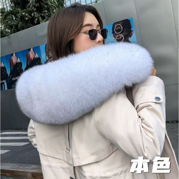 进口狐狸原毛原色超大毛领（保暖舒适简约大方）时尚款