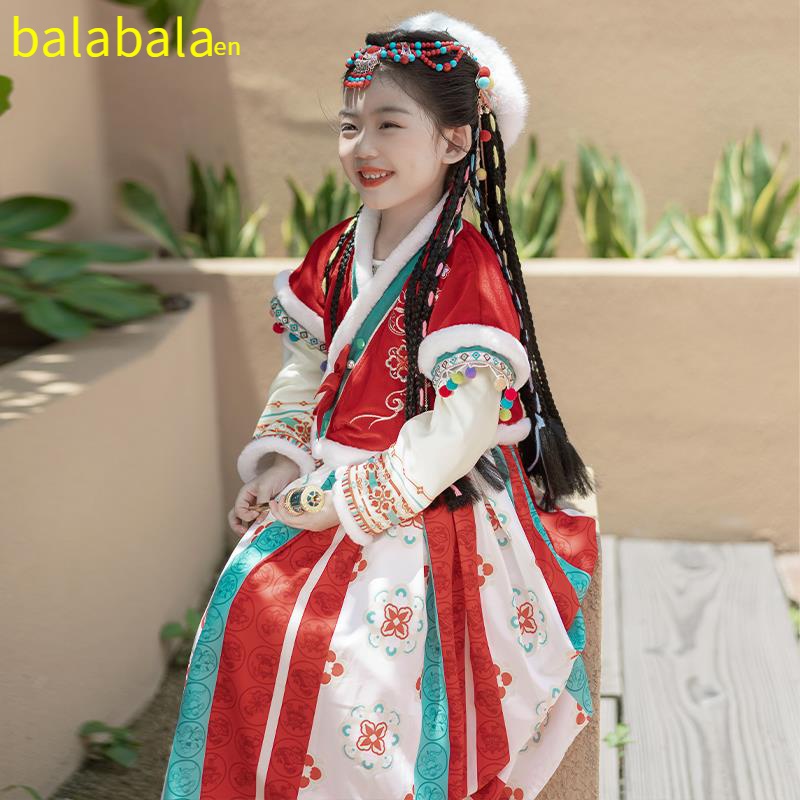 巴拉巴拉恩【冬季大促】秋冬女童加绒中国风民族服可爱汉服襦裙西