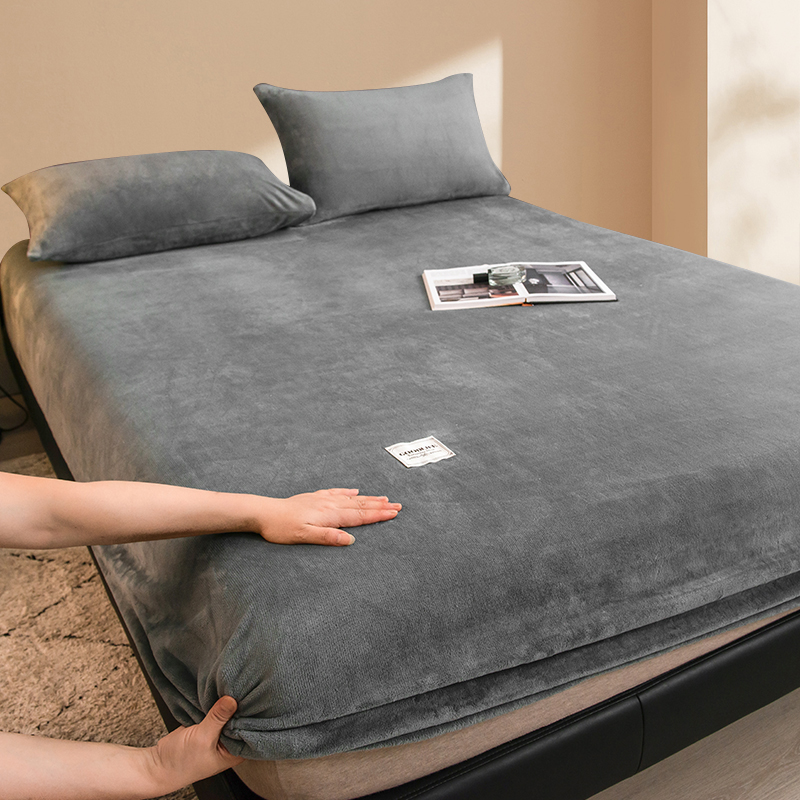 牛奶绒加厚床笠单件冬季珊瑚绒床罩套床垫保护套防滑固定全包床单
