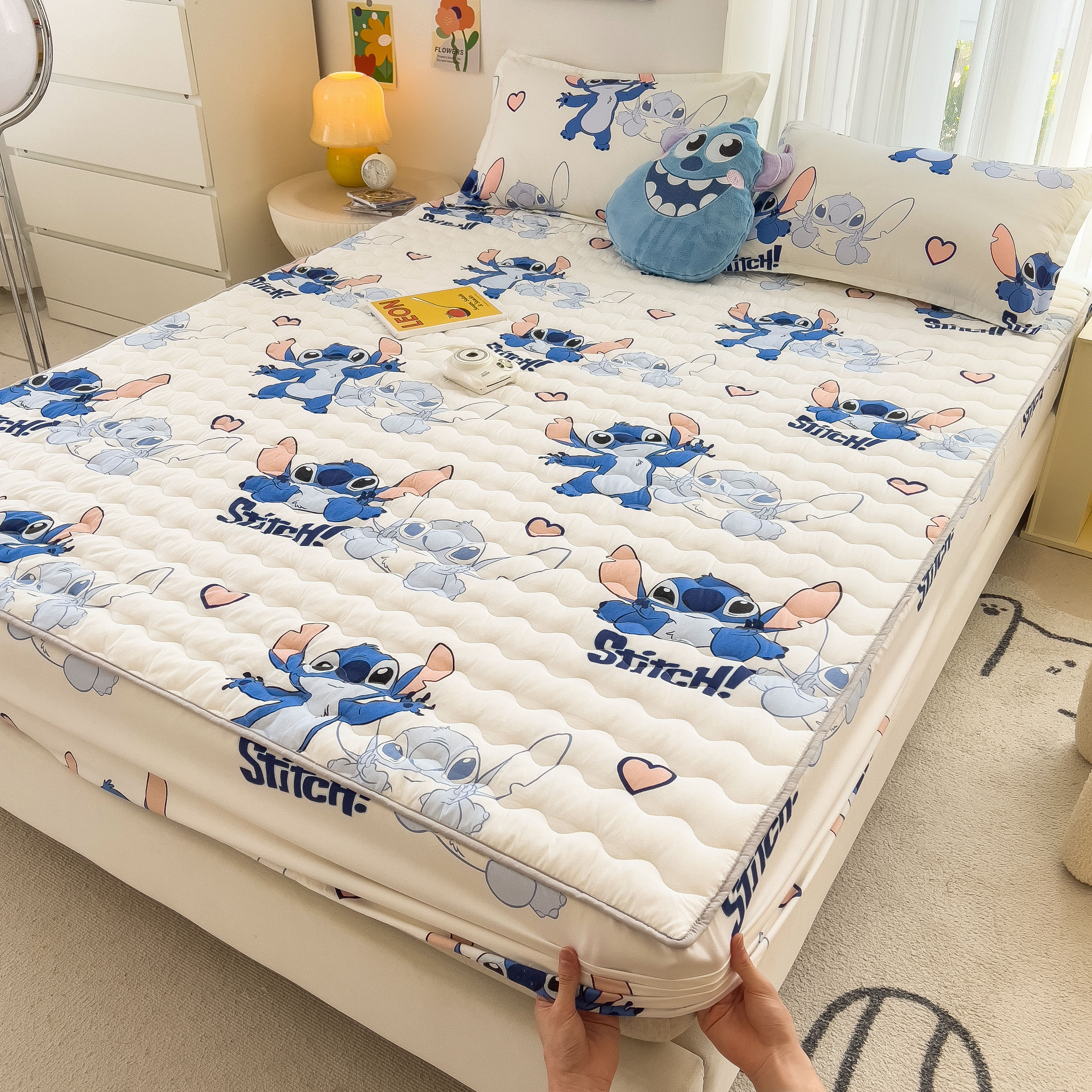 迪士尼冬季夹棉床笠单件床罩全包席梦思床垫保护罩床套罩防滑床单