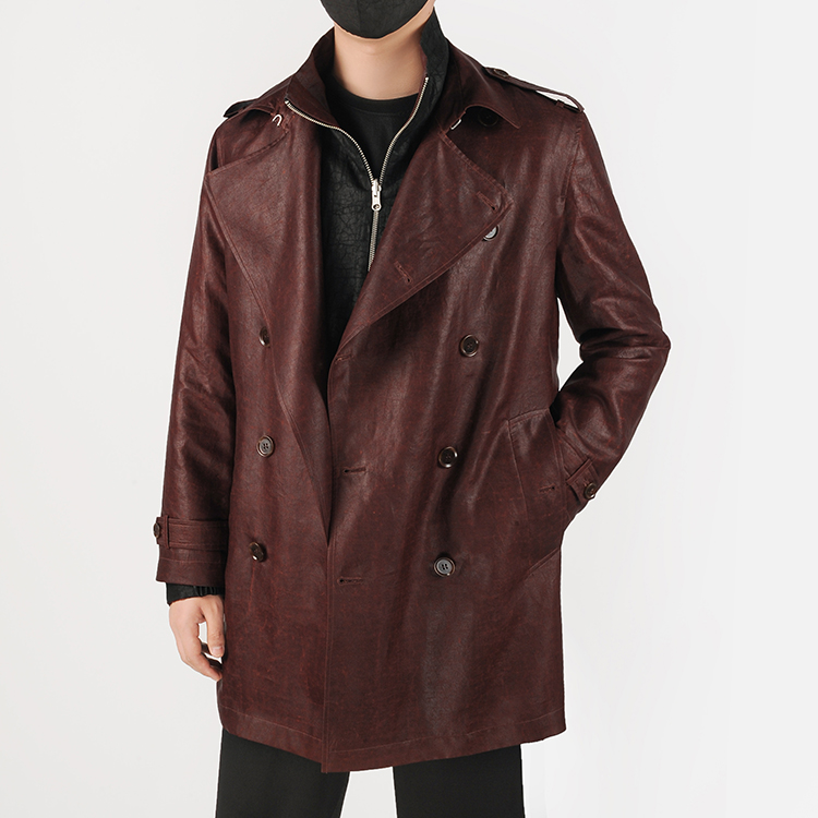 88802 男士双排扣风衣 桑蚕丝龟纹红云纱时尚复古休闲上衣