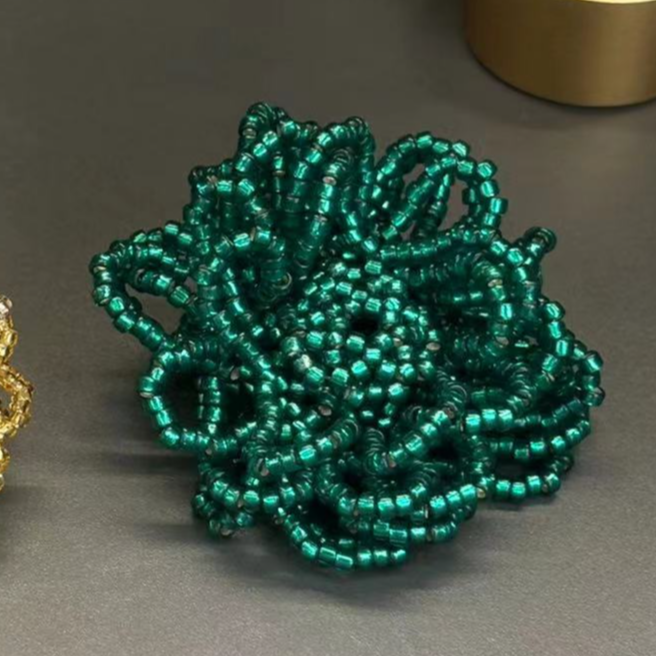 铜合金亚克力戒指 王大嘴原创 复古轻奢手工编制花朵戒指A297