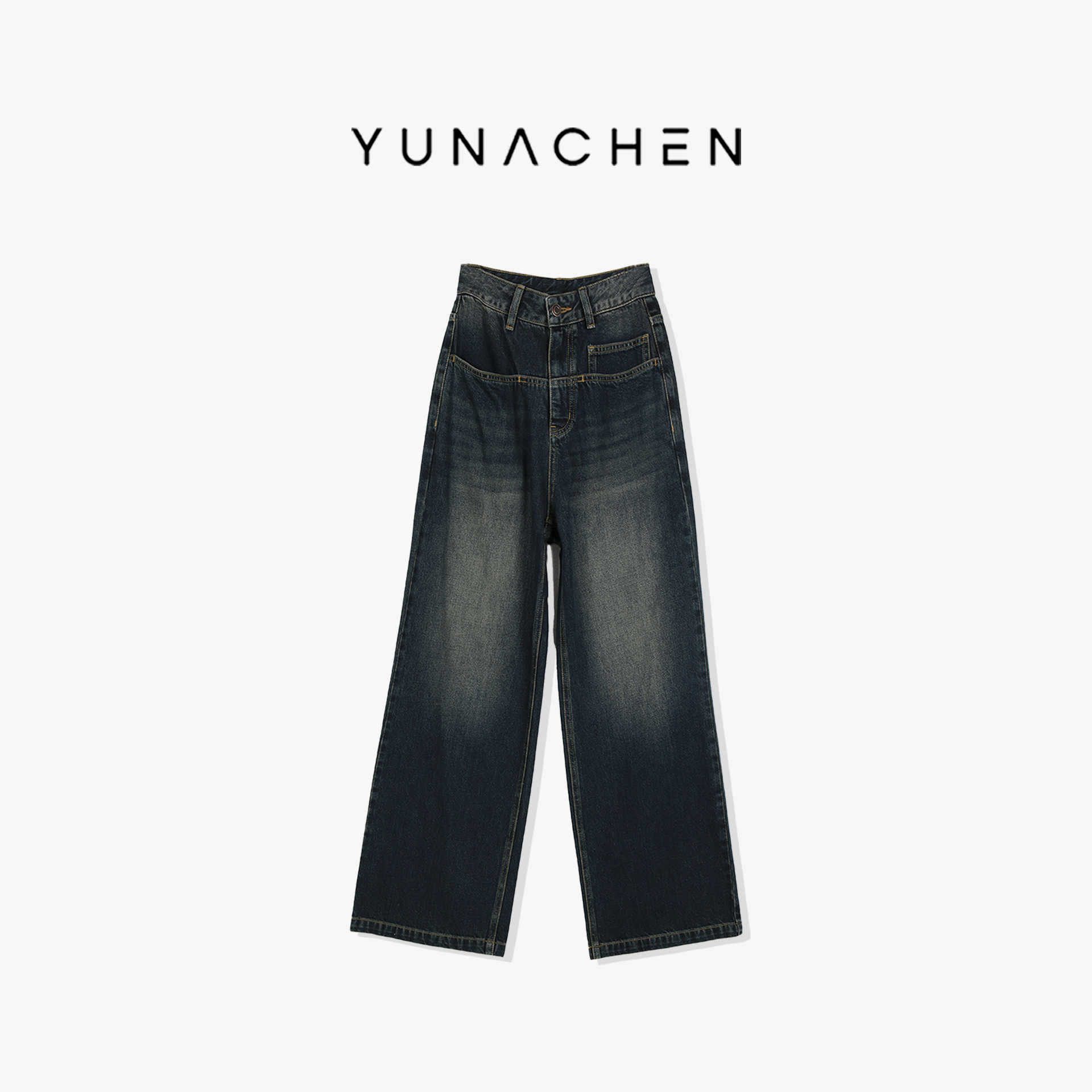 YUNACHEN现货【燕尾】I24秋季直筒潮流高腰版牛仔裤45-999-G23QK37A