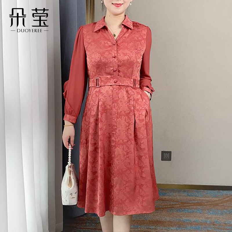 SL妈妈连衣裙中年女装裙子中老年春秋长裙MY23133