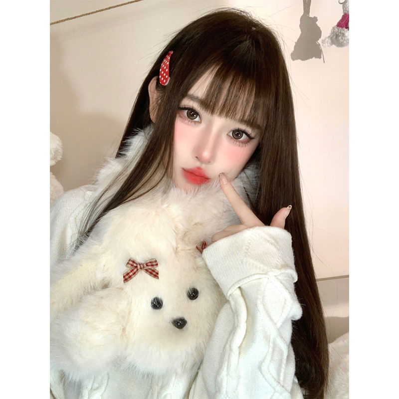 毛绒小狗围巾女可爱保暖围脖冬季百搭加绒加厚护颈毛领围巾潮款