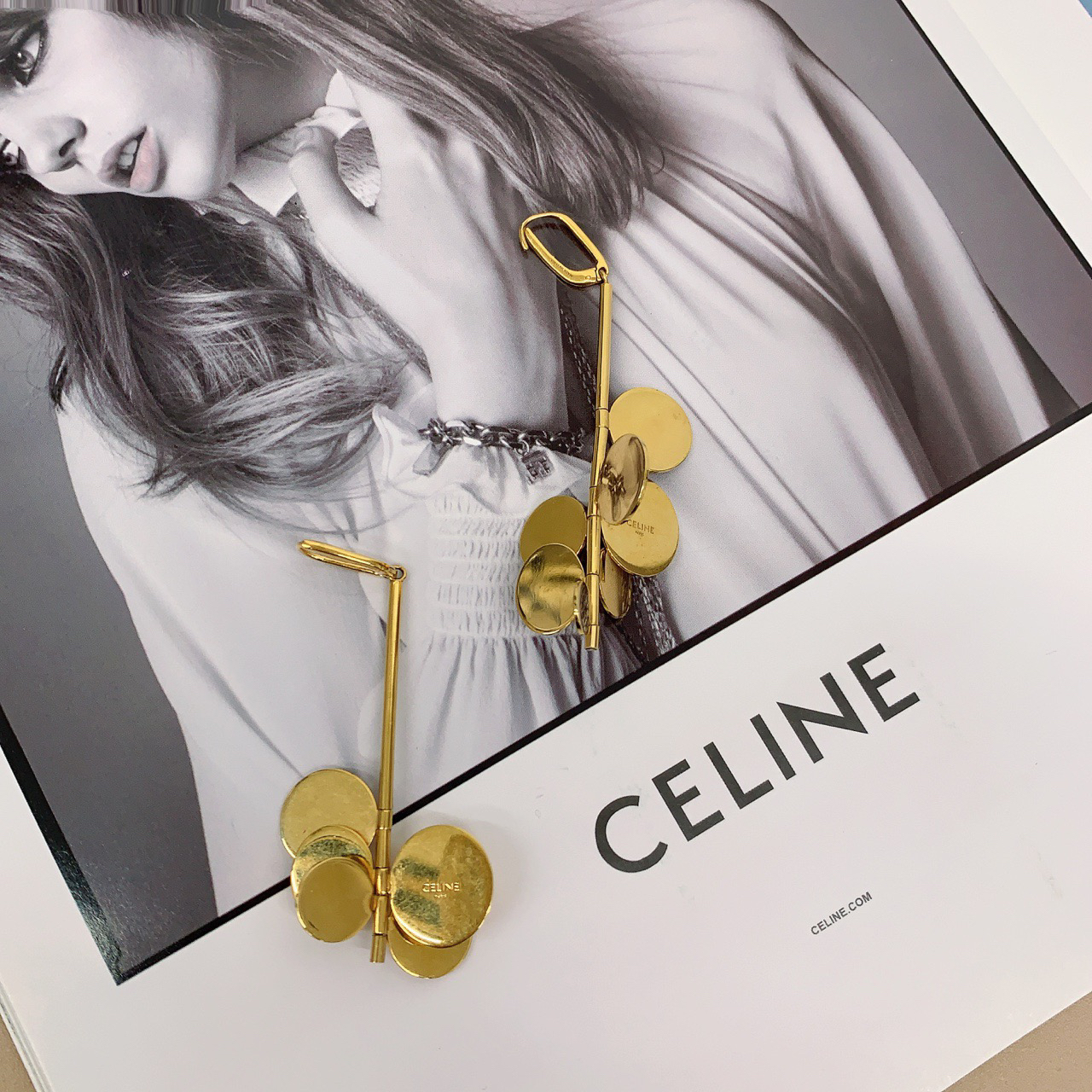 95新 Celine/思琳 celine 赛琳 金色移动式花瓣瓣式耳环