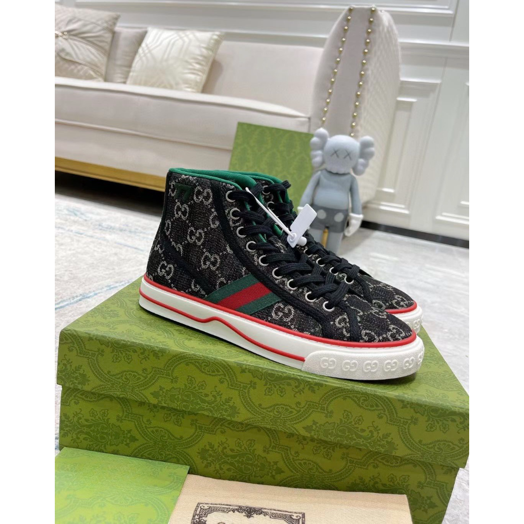 欧洲站春夏潮流新品系带印花logo平底男士运动休闲牛仔布高帮板鞋