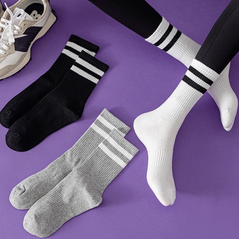 学院风纯棉秋冬中筒袜配鲨鱼裤长袜子女秋季外穿芭比裤高筒袜条纹
